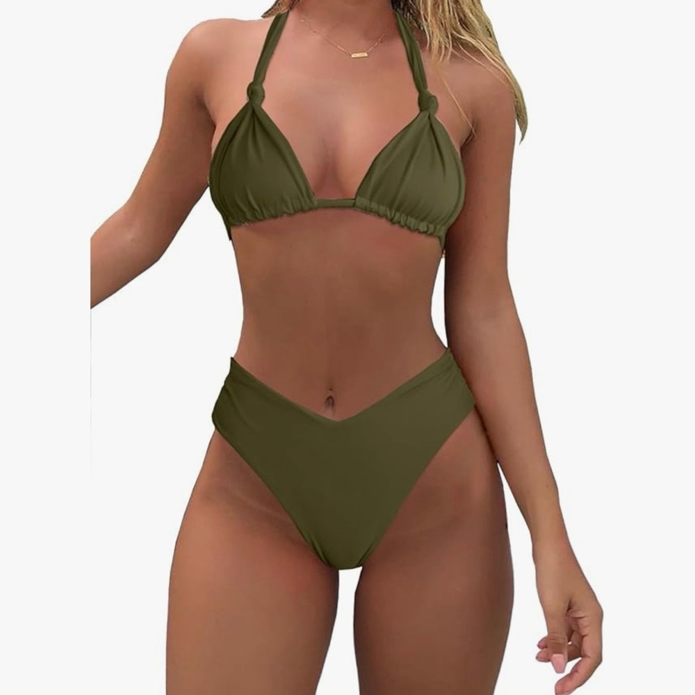 Olive Green Halter Bikini Set Size S